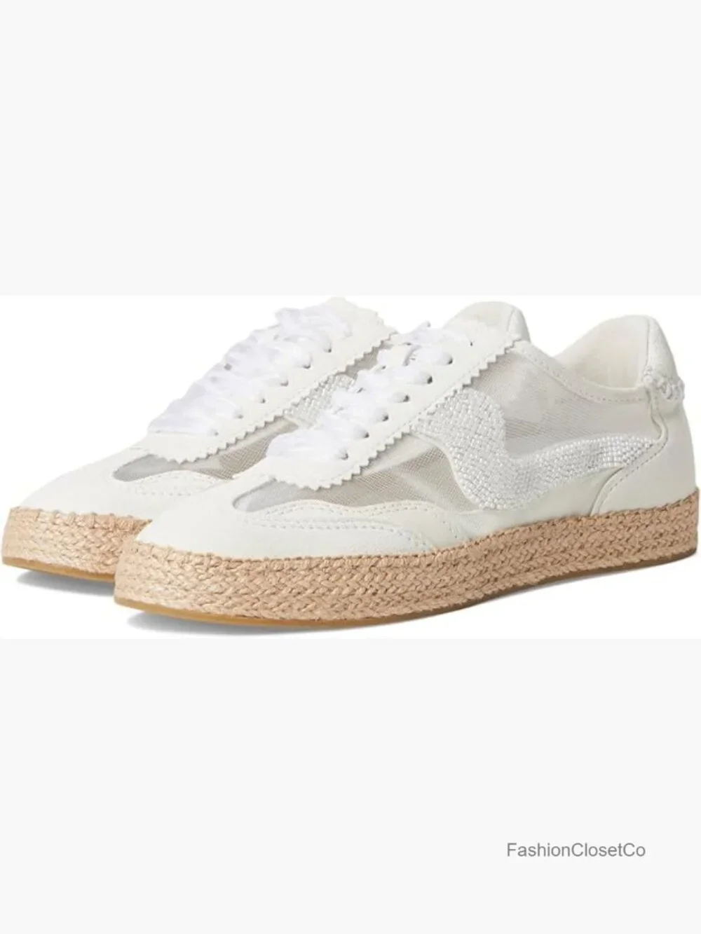 Women's Espadrille Bead Sneakers Lace-Up Casual Mesh Shoes